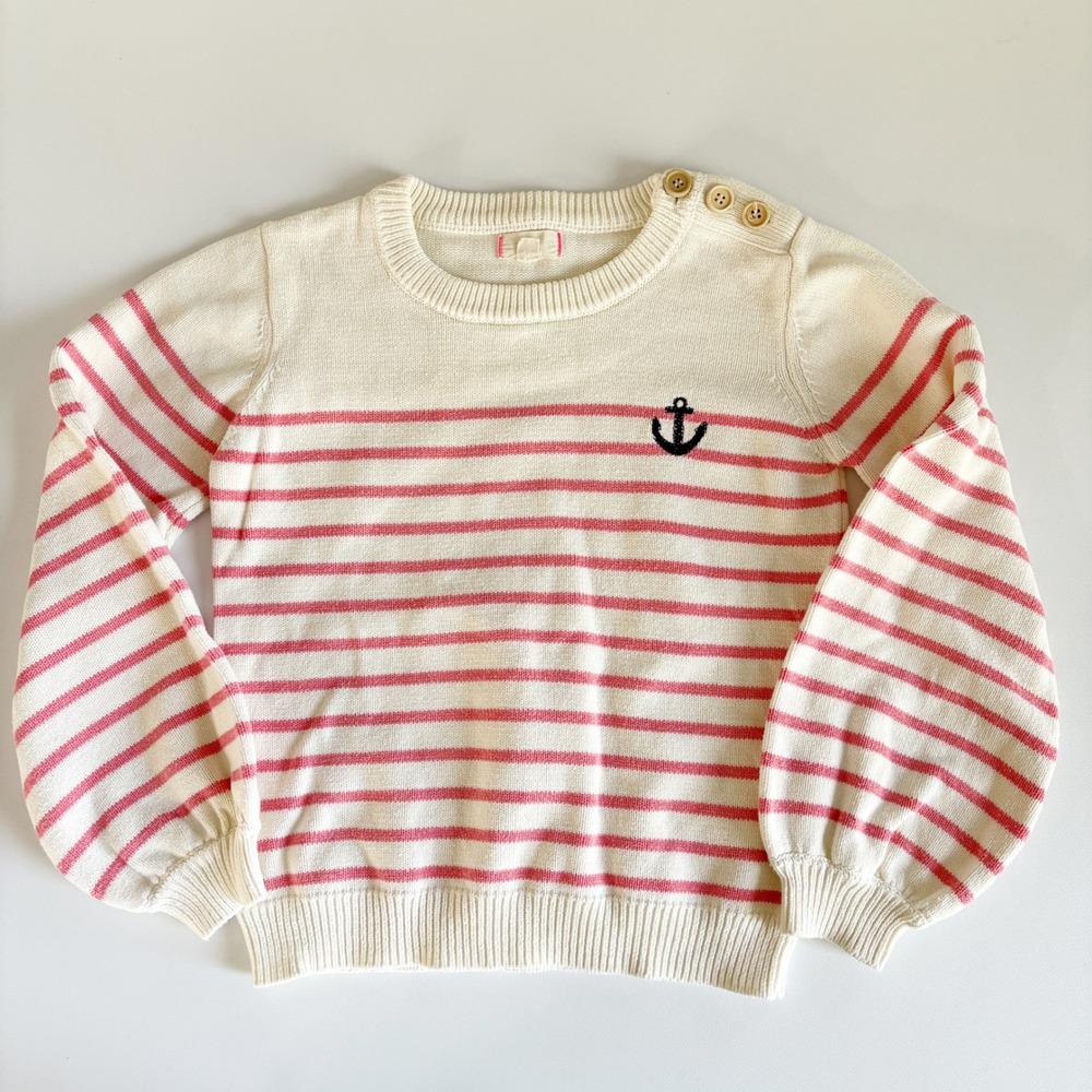 Egg Girls Pink Striped Anchor Nautical Coastal Preppy Cotton Sweater Size 8Y